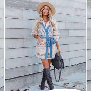 Vici Foghorn Pocketed Belted Knit Long Cardigan Sweater